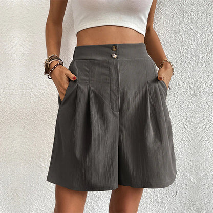 Elegant Women's Shorts with Pockets, Breathable Cotton-Polyester Blend for Spring/Summer Fashion-5
