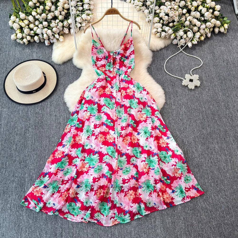 v-neck strap, adjustable waist, floral print, for summer – Light women's dress