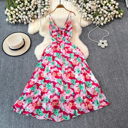 v-neck strap, adjustable waist, floral print, for summer – Light women's dress