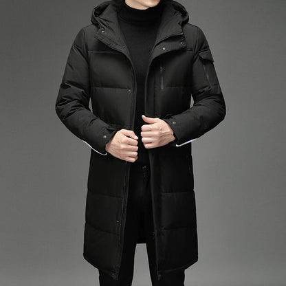 Light Cozy Men's Down Coat - Long Puffer, Goose Down