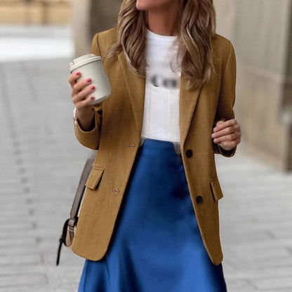 Light Women's Suede-Look Blazer - Structured, Polyester, For Work and Commuting