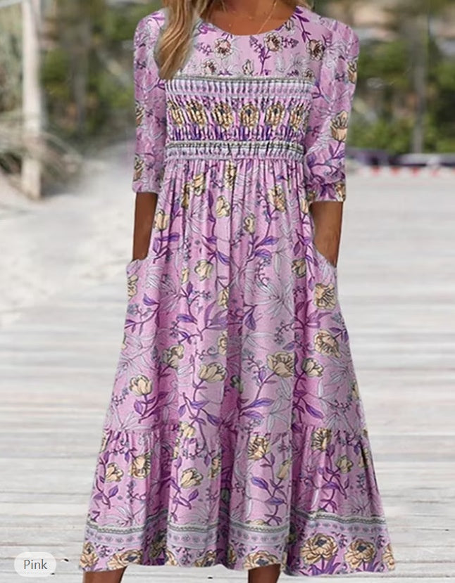 A-line, ethnic-print, polyester, for casual summer outings – Light women's maxi dress