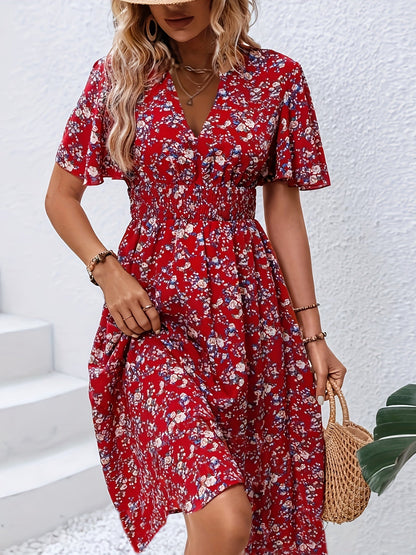 Variant image for Feminine Boho Summer Dress with V-Neck and Flutter Sleeves, Lightweight Breathable Fabric, Available in Black and Red-9