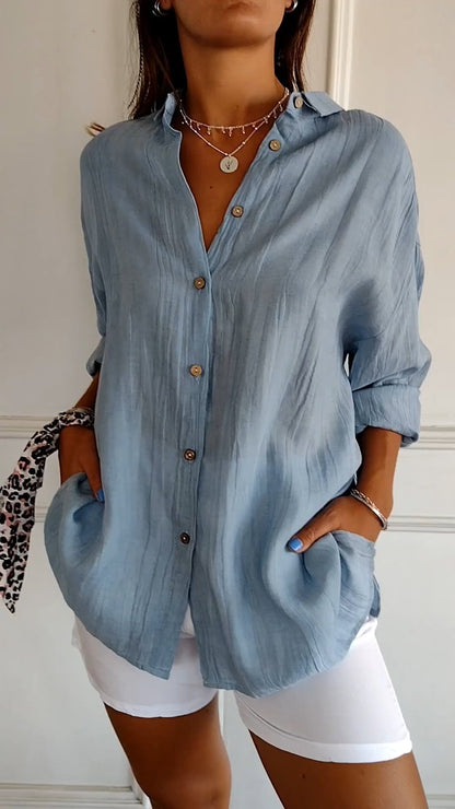 Chic Women's Blouse with Flattering Cut, Versatile Style, Long Sleeve Summer Top for Women, Machine Washable-1