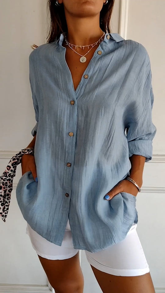 Chic Women's Blouse with Flattering Cut, Versatile Style, Long Sleeve Summer Top for Women, Machine Washable-1