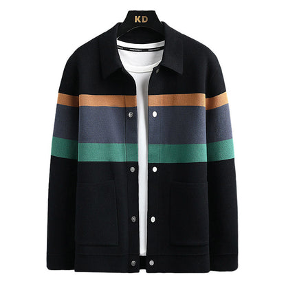 Plush Mens Cardigan Jacket - Relaxed Lapel, Polyester Casual