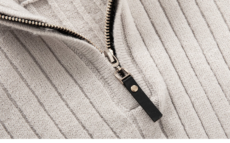 Men's Fitted Half Turtleneck Zip Sweater - Ribbed Knit