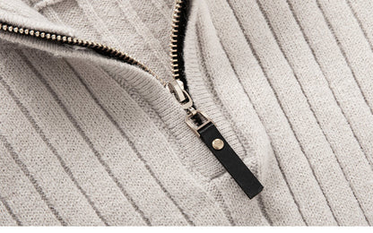 Men's Fitted Half Turtleneck Zip Sweater - Ribbed Knit