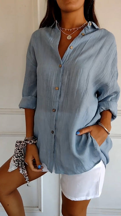 Chic Women's Blouse with Flattering Cut, Versatile Style, Long Sleeve Summer Top for Women, Machine Washable-2
