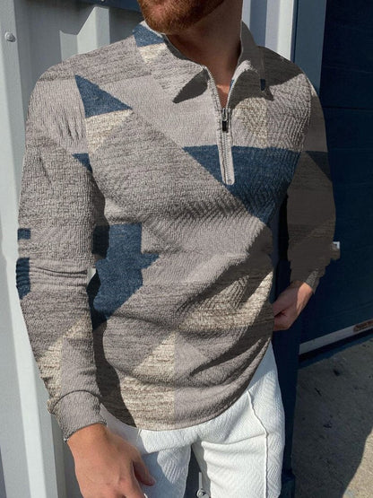 Plush Textured Men's Polo Sweater - Patterned Knit, Cotton