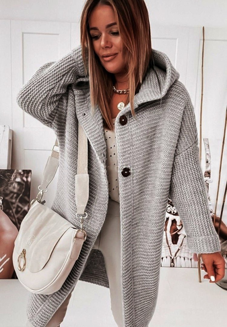 Plush Relaxed Women’s Hooded Cardigan - Long Ribbed Knit