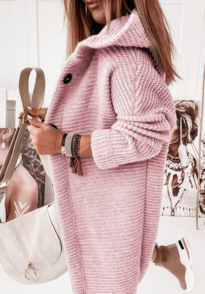 Plush Relaxed Women’s Hooded Cardigan - Long Ribbed Knit