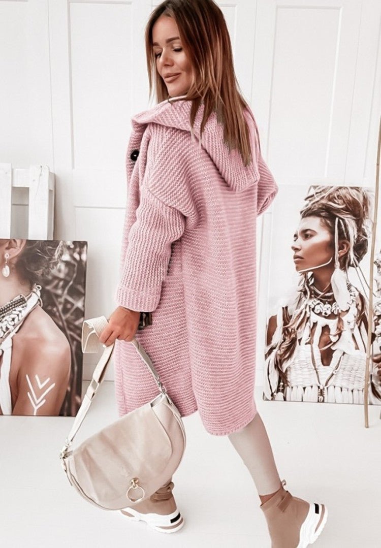 Plush Relaxed Women’s Hooded Cardigan - Long Ribbed Knit