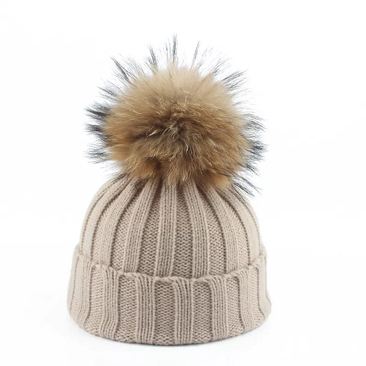 Women's Warm Beanie - Chunky Ribbed, Cotton Blend, Winter