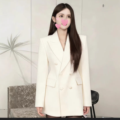 women's Fitted blazer - double-breasted, slim-fit, structured, polyester, for work