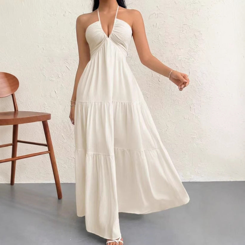 Sleeveless Long Summer Dress, Summer 2026 Trend, Vacation Ready – Backless Halter Suspender Maxi Dress