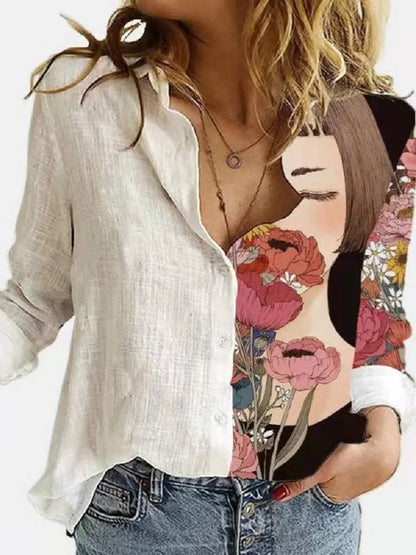 Variant image for Elegant Floral Print Women's Chemise Nightgown with Long Sleeves and Relaxed Fit in White-13