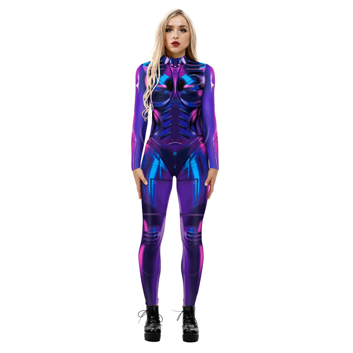 and Stretchy Body-Hugging Women's Printed Jumpsuit - Contoured Full-Body, Milk Silk Second-Skin for Cosplay