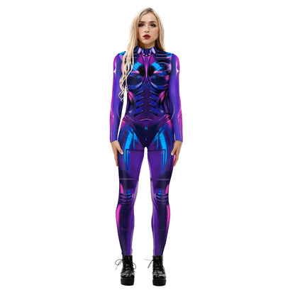 and Stretchy Body-Hugging Women's Printed Jumpsuit - Contoured Full-Body, Milk Silk Second-Skin for Cosplay