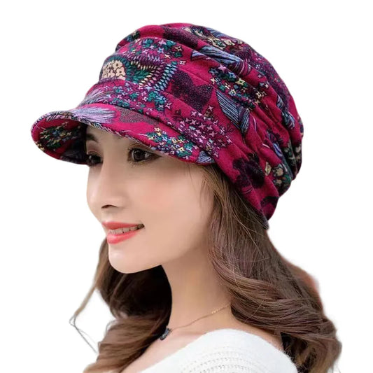 Textured Warm Women’s Winter Cap - Short Brim, Cotton Blend