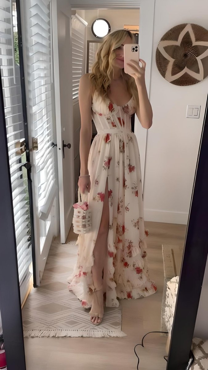 Floral Empire Women's Dress, Elegant Fit and Flare Design for Summer and Formal Events, Knee-Length, Comfortable Fabric-1