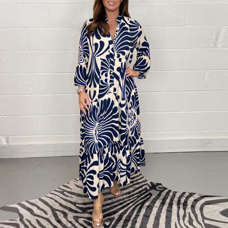Elegant Women's Summer Dress with Graceful Print, Loose Fit, and Knee-Length Design for Garden Parties and Beach Walks-3