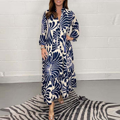 Elegant Women's Summer Dress with Graceful Print, Loose Fit, and Knee-Length Design for Garden Parties and Beach Walks-3