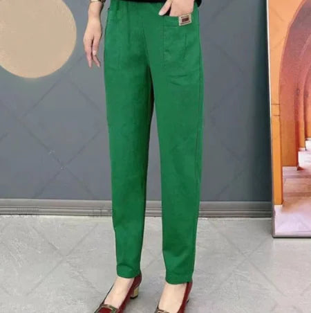 Comfortable Women's Cotton Pants with Elastic Waistband, Relaxed Slim Fit, Multiple Colors Available-2