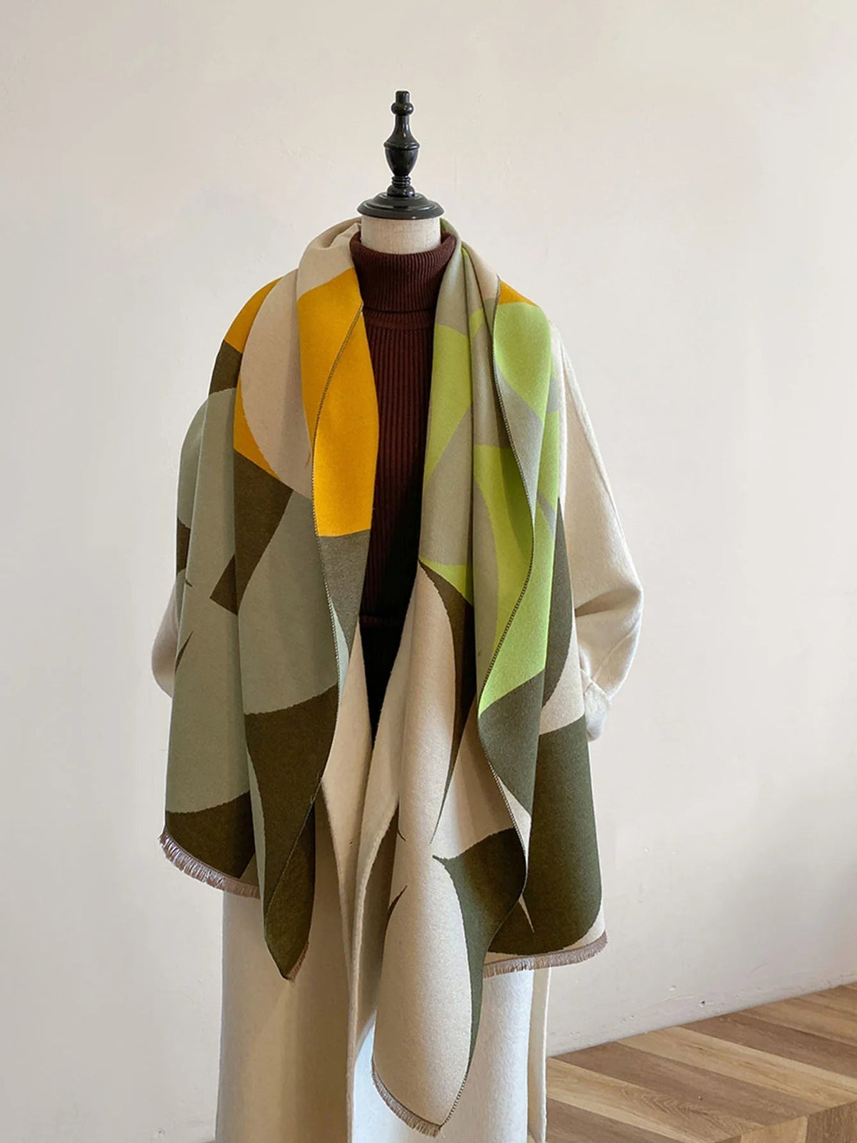 Oversized Womens Scarf - Reversible Patterned Cashmere