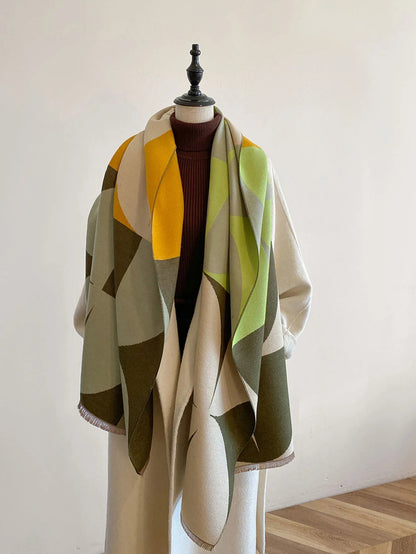 Oversized Womens Scarf - Reversible Patterned Cashmere
