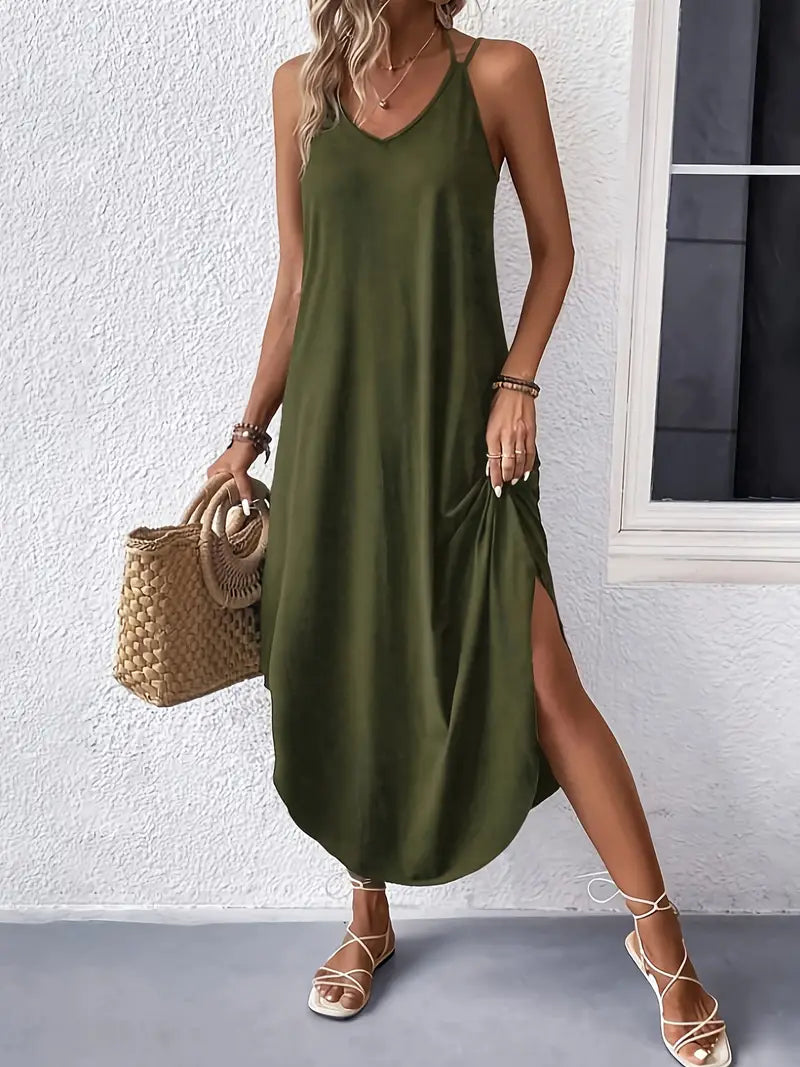 Variant image for Lightweight Summer Cami Dress for Women, V-Neck Loose Fit, Breathable Fabric, Available in Multiple Colors-1