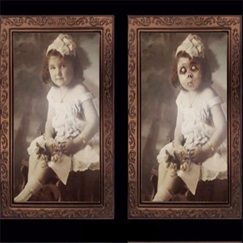 Spooky Ghost 3D Changing Face Moving Picture Frame - Halloween Wall Decor for Haunted Parties and Household Decoration