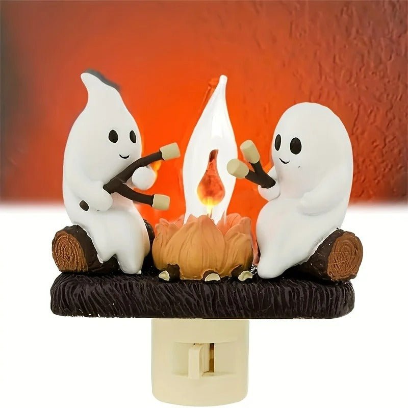 Campfire Ghostly Night Light - Flickering LED Halloween Decor for Spooky Ambiance in Bedrooms and Living Rooms