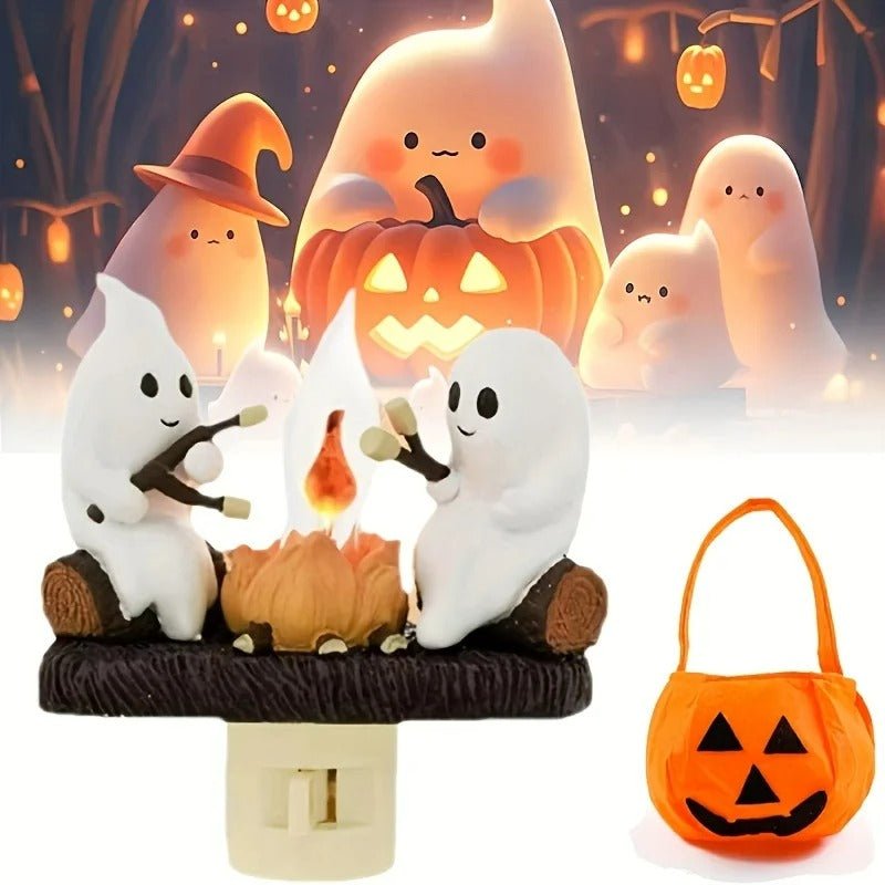Campfire Ghostly Night Light - Flickering LED Halloween Decor for Spooky Ambiance in Bedrooms and Living Rooms