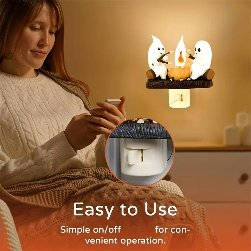 Campfire Ghostly Night Light - Flickering LED Halloween Decor for Spooky Ambiance in Bedrooms and Living Rooms