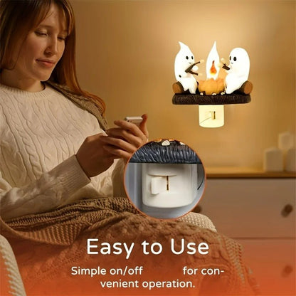 Campfire Ghostly Night Light - Flickering LED Halloween Decor for Spooky Ambiance in Bedrooms and Living Rooms