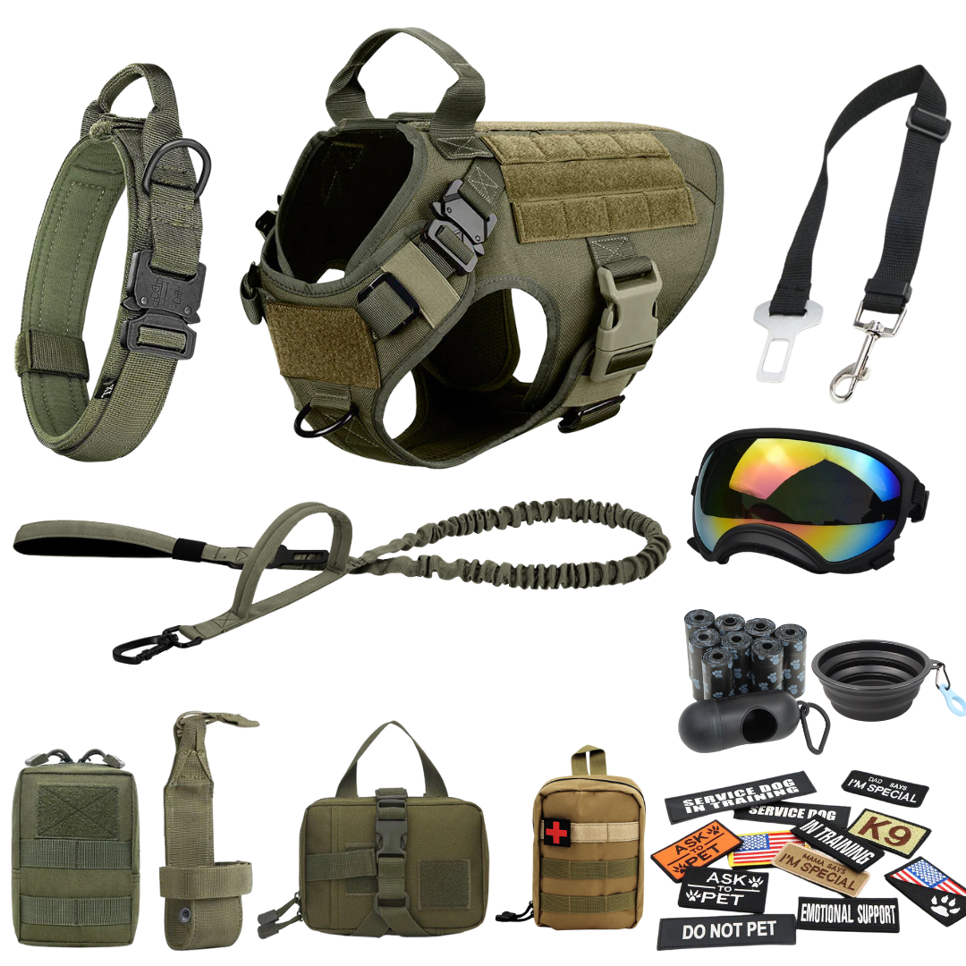 Tactical2025 Edition Dog Harness System All-In-One Training Bundle No-Pull Harness MOLLE Pouches Travel Water Bowl Holiday