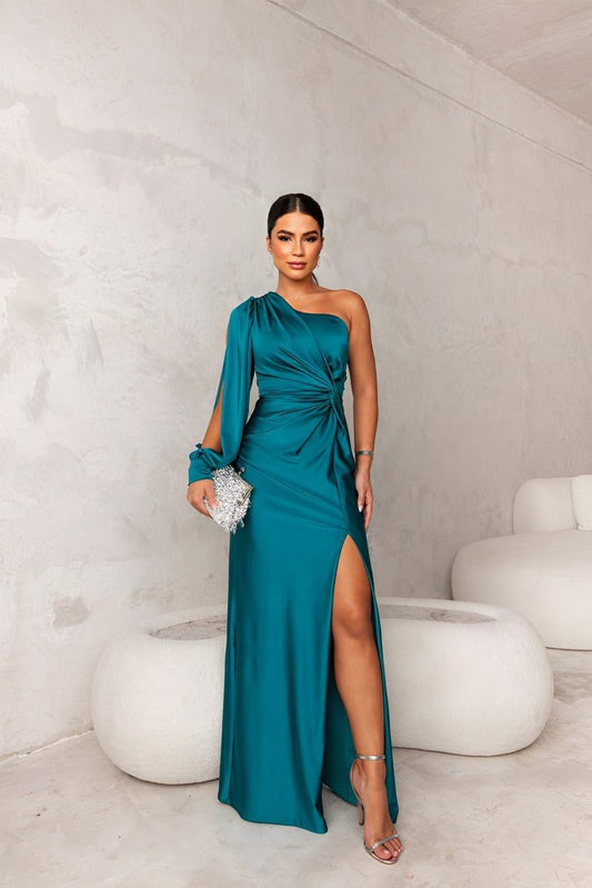 Elegant Black Satin Dress with Flattering Cut for Women's Cocktail and Formal Occasions-1