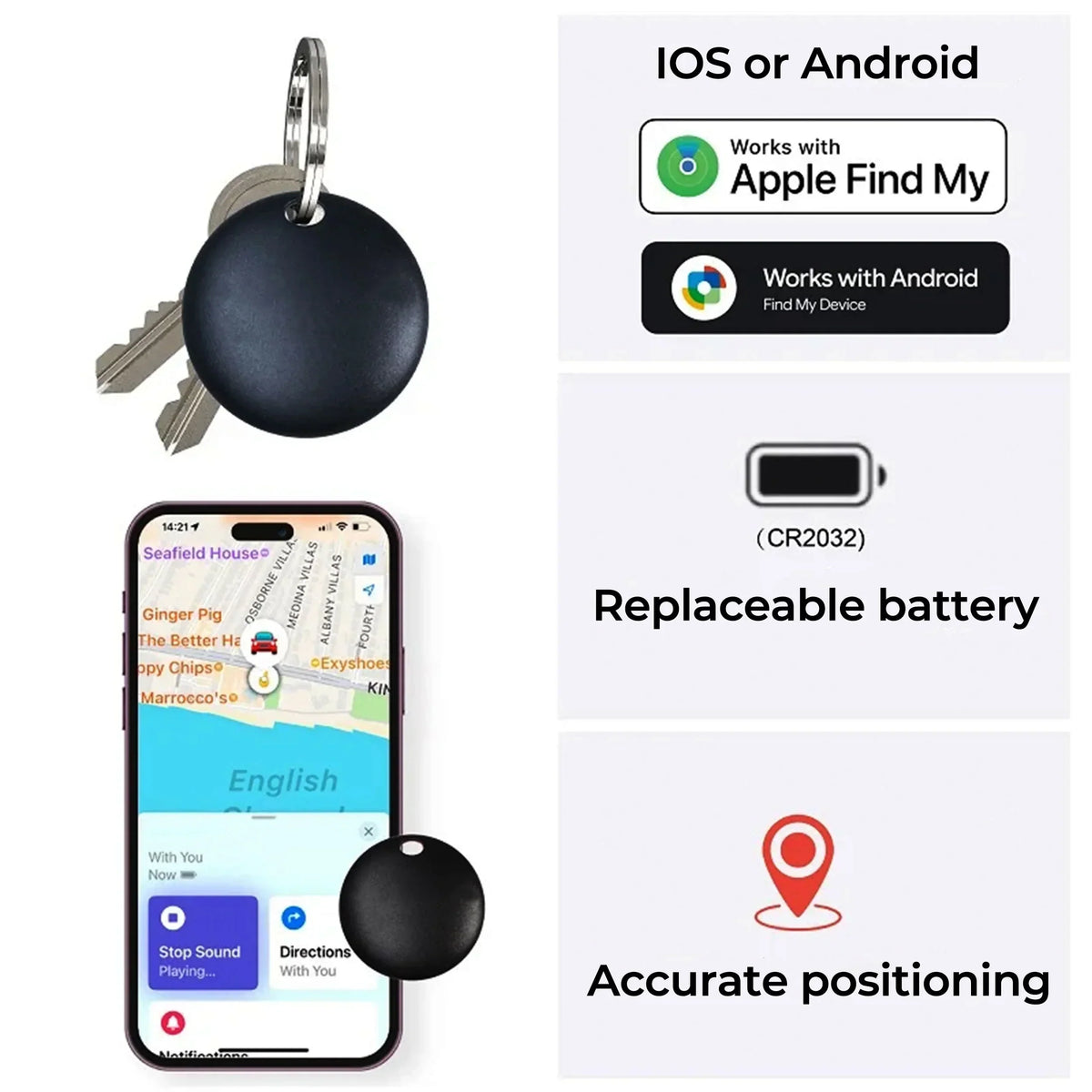 GPS Airtag Tracker Key Finder Bluetooth Locator No SIM