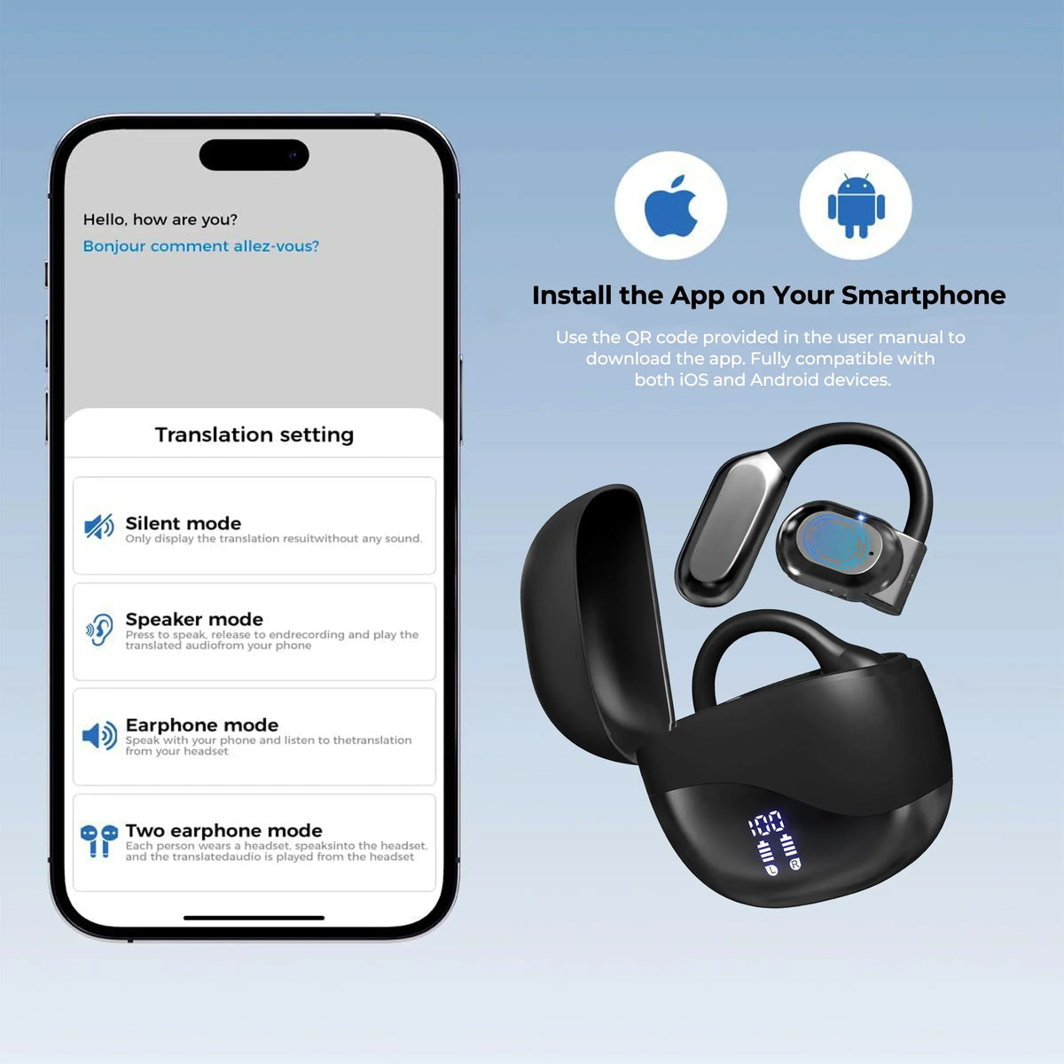 Translation Earbuds 144 Languages Cordless AI Translator