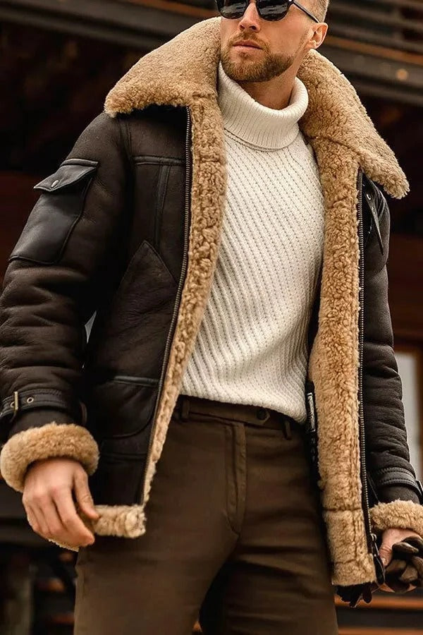Jacket Leather With Genuine Sheepskin Lining Aviator Style Bomber Jacket Fall 2026 Warmth Handmade