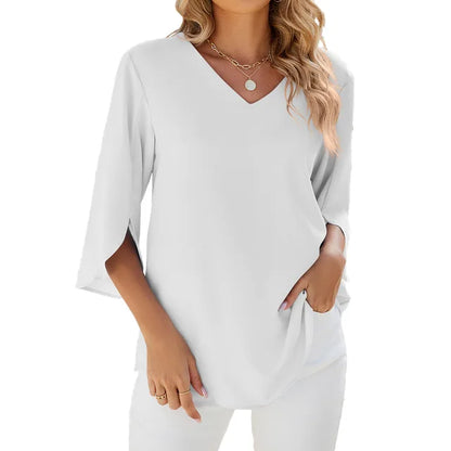 Lightweight V-Neck Women's Blouse, Relaxed Fit Casual Summer Top in Breathable Polyester-2