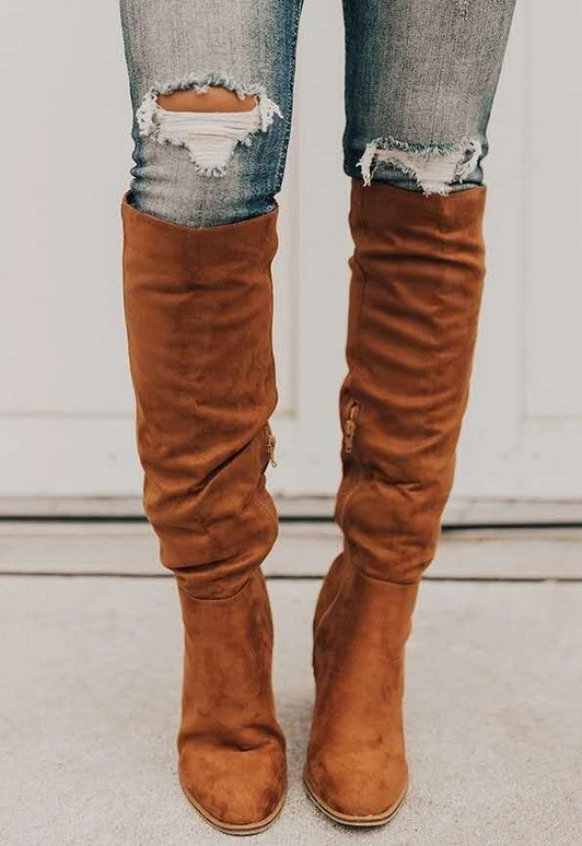 Supportive Women’s Knee Boots - Suede Slouchy, Regular
