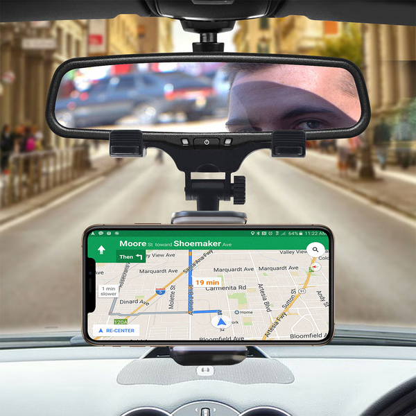 Phone Mount For Rear View Mirror - Hands Free Car Phone Holder, Simple No Device Installation