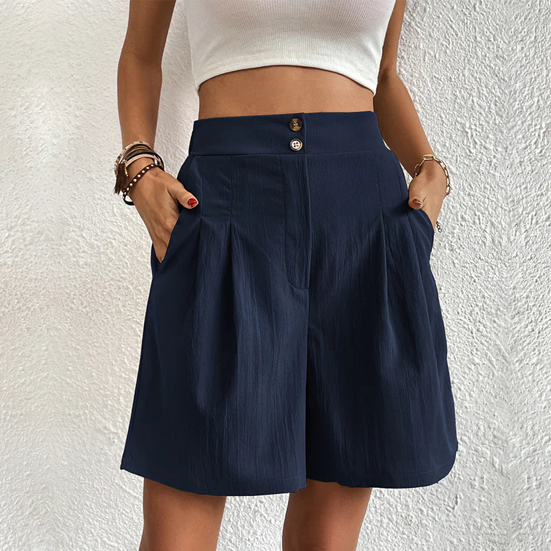 Variant image for Elegant Women's Shorts with Pockets, Breathable Cotton-Polyester Blend for Spring/Summer Fashion-5