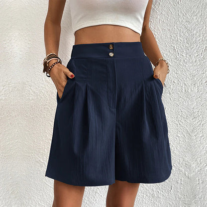 Variant image for Elegant Women's Shorts with Pockets, Breathable Cotton-Polyester Blend for Spring/Summer Fashion-5
