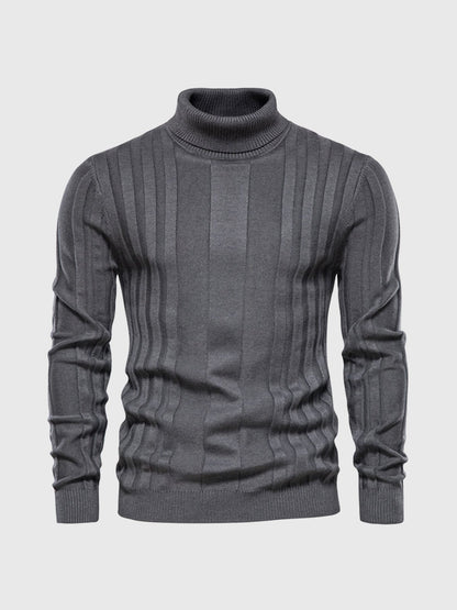 Men’s Warm Turtleneck Sweater - Ribbed Vertical Knit