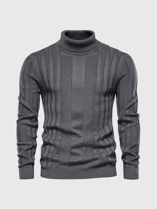Men’s Warm Turtleneck Sweater - Ribbed Vertical Knit
