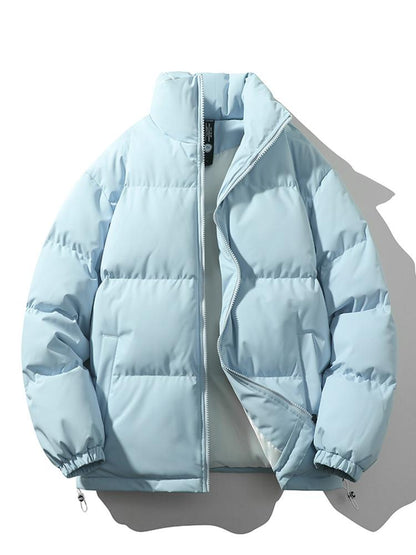 Light Men's Puffer Jacket - High Collar, Polyester