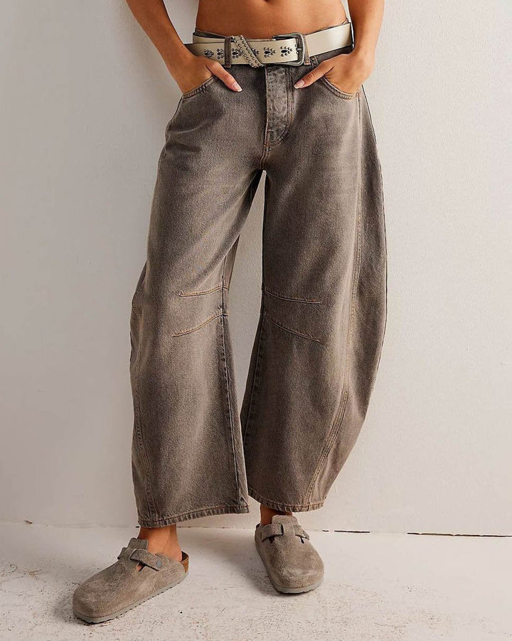Variant image for Mid Rise Women's Wide Leg Jeans with 4-Pocket Design, Casual Ankle-Length Baggy Fit Denim-19